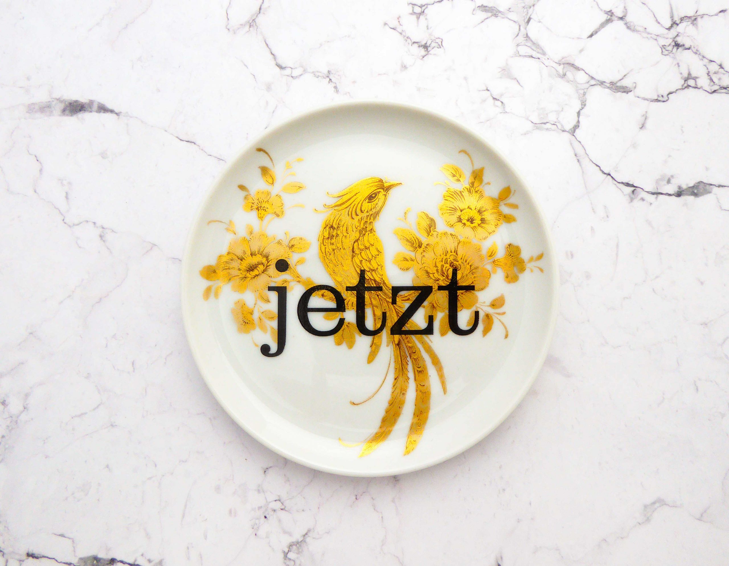 Wandteller Typo jetzt Herr Fuchs mini 11cm Gold Vogel mini vintage