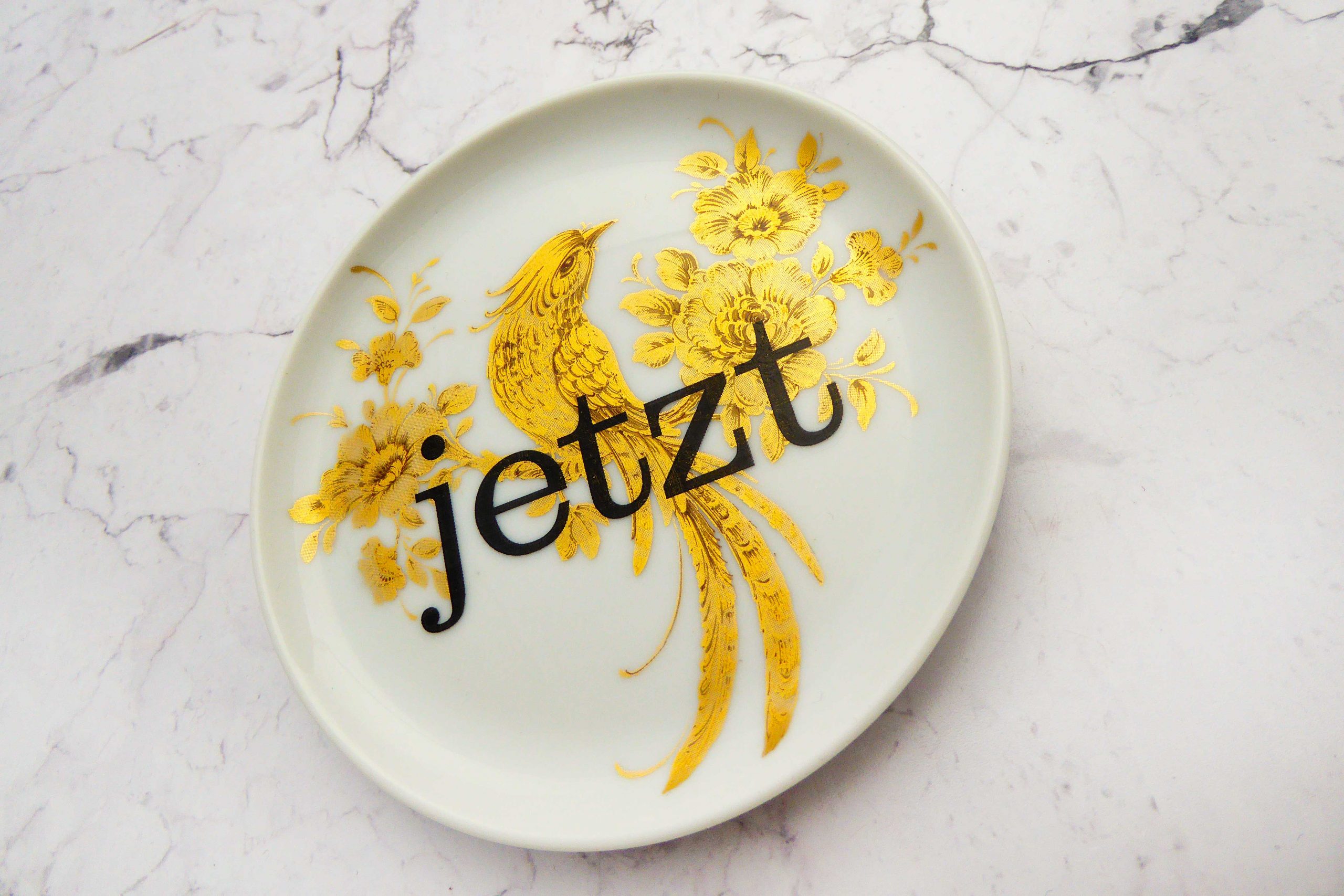 Wandteller Typo jetzt Herr Fuchs mini 11cm Gold Vogel mini vintage – Bild 2