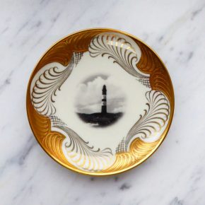 Wandteller Herr Fuchs Leuchtturm Gold Muster mini 12cm vintage Wohnen
