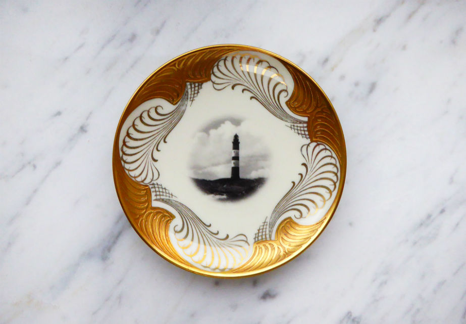 Wandteller Herr Fuchs Leuchtturm Gold Muster mini 12cm vintage Wohnen