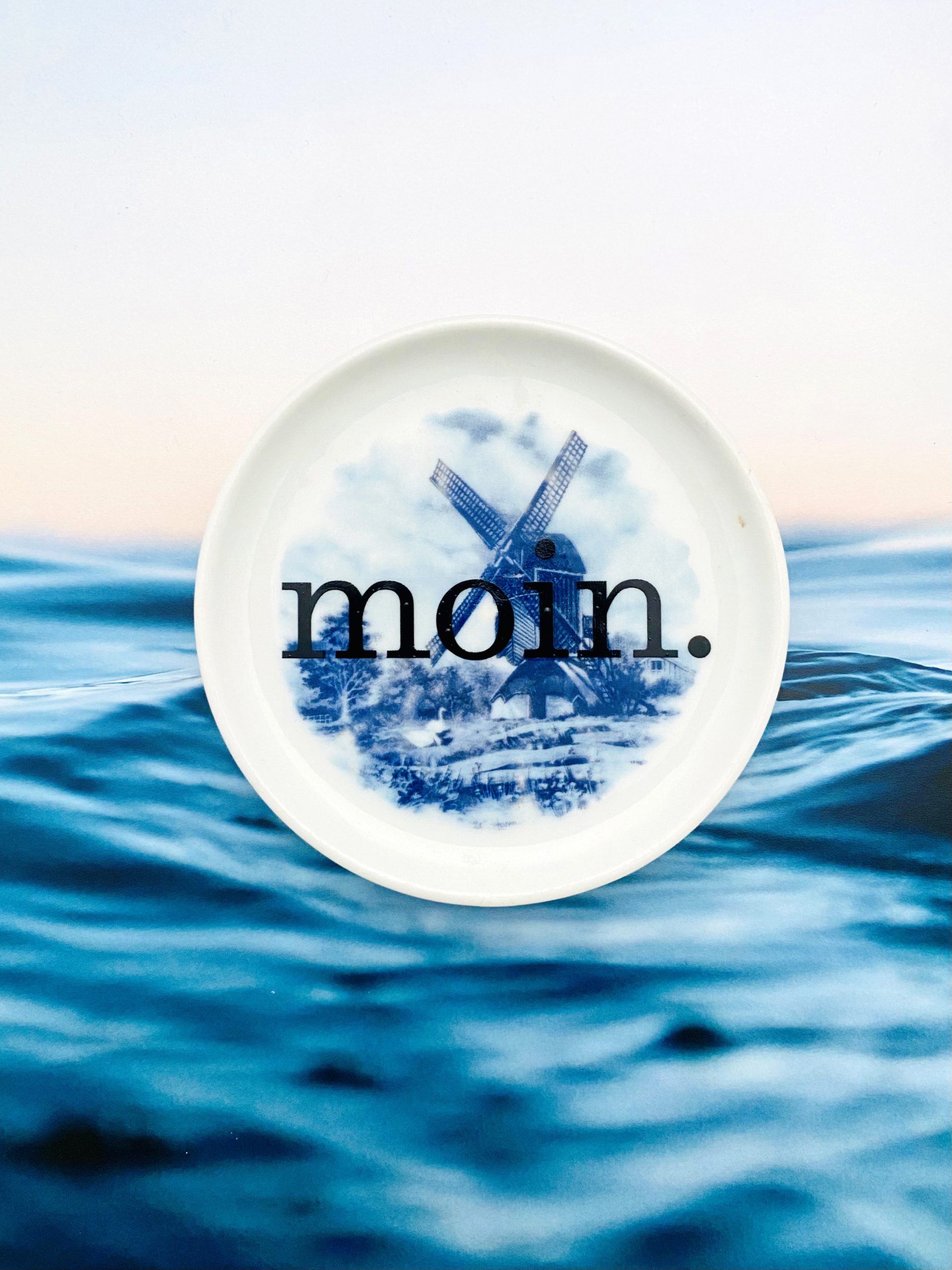 Wandteller moin. Typo Herr Fuchs mini 10cm Mühle blau Wohnen vintage