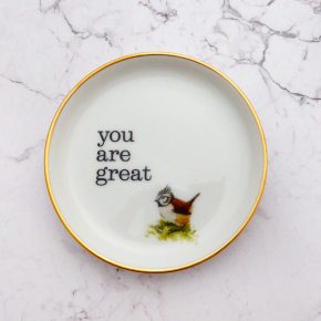 Wandteller Herr Fuchs Typo you are great Goldrand mini Vogel 9cm minimini