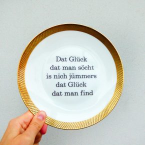 Wandteller Typo Glück vintage Herr Fuchs Teller gold plattdeutsch 19cm