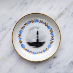 Wandteller Herr Fuchs Leuchtturm blau/gold mini Blume vintage Wohnen 10cm