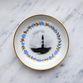 Wandteller Herr Fuchs Leuchtturm blau/gold mini Blume vintage Wohnen 10cm