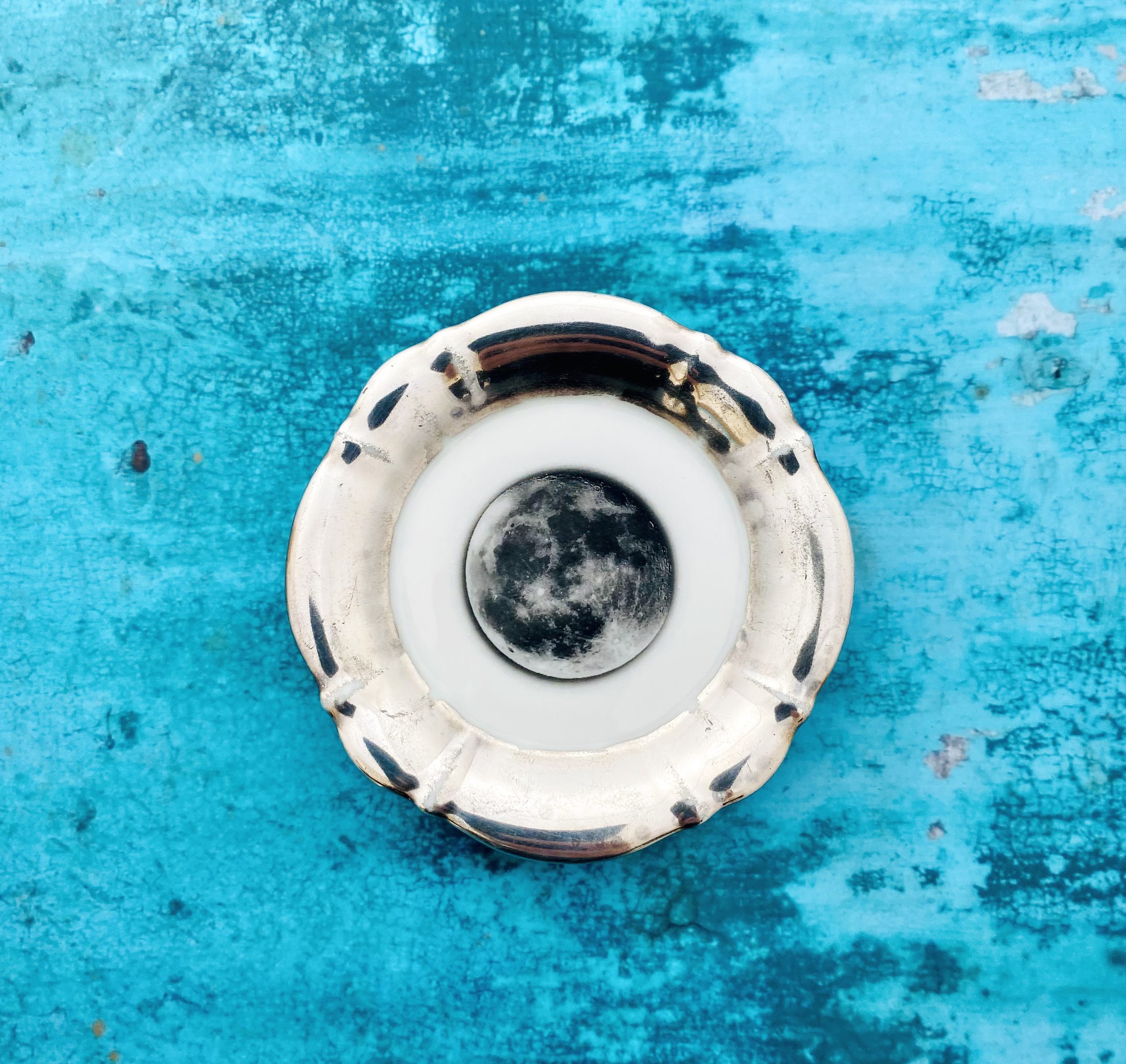 Wandteller Herr Fuchs Mond Silber Rand mini 8,5cm minimini