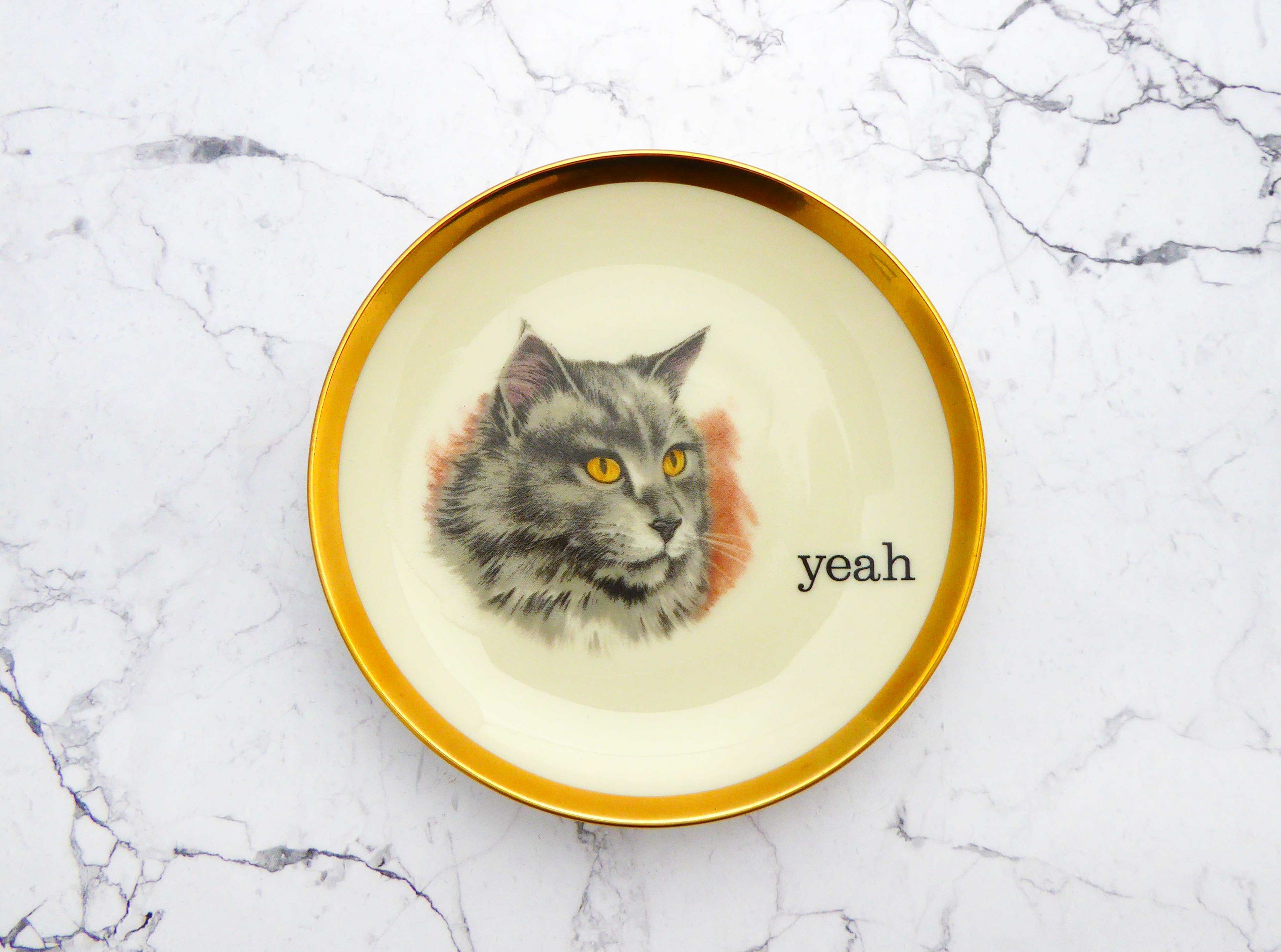 Wandteller Herr Fuchs Typo yeah mini Katze 11cm wohnen vintage gold – Bild 3