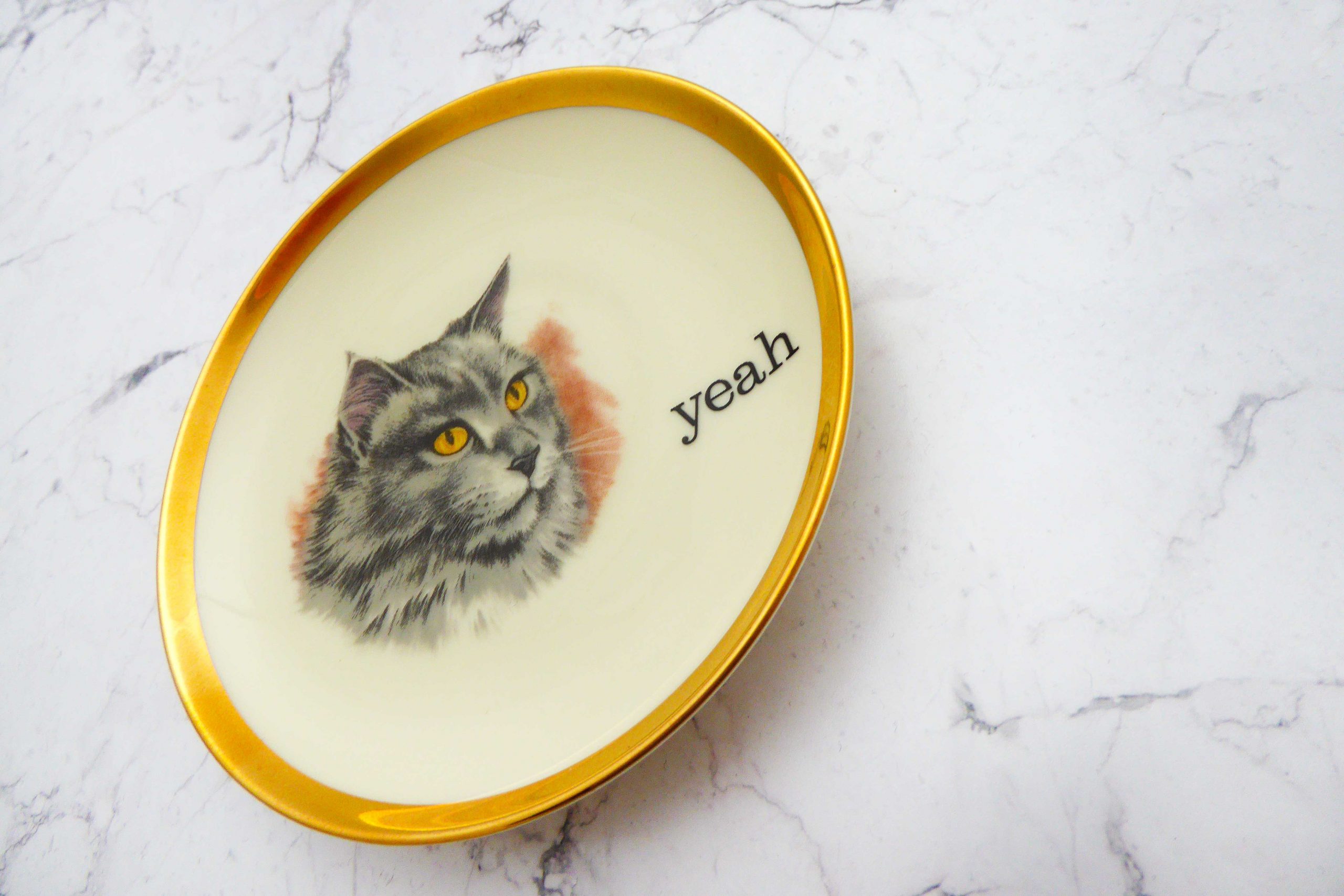 Wandteller Herr Fuchs Typo yeah mini Katze 11cm wohnen vintage gold – Bild 2