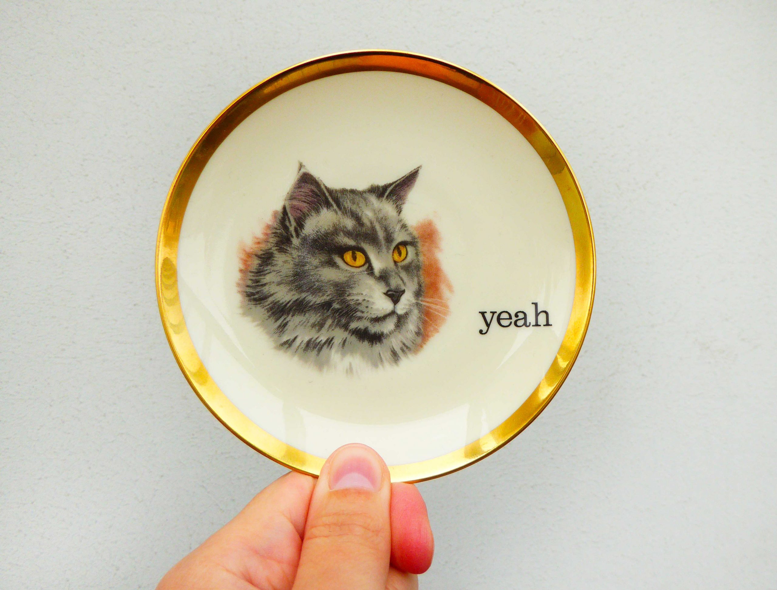 Wandteller Herr Fuchs Typo yeah mini Katze 11cm wohnen vintage gold