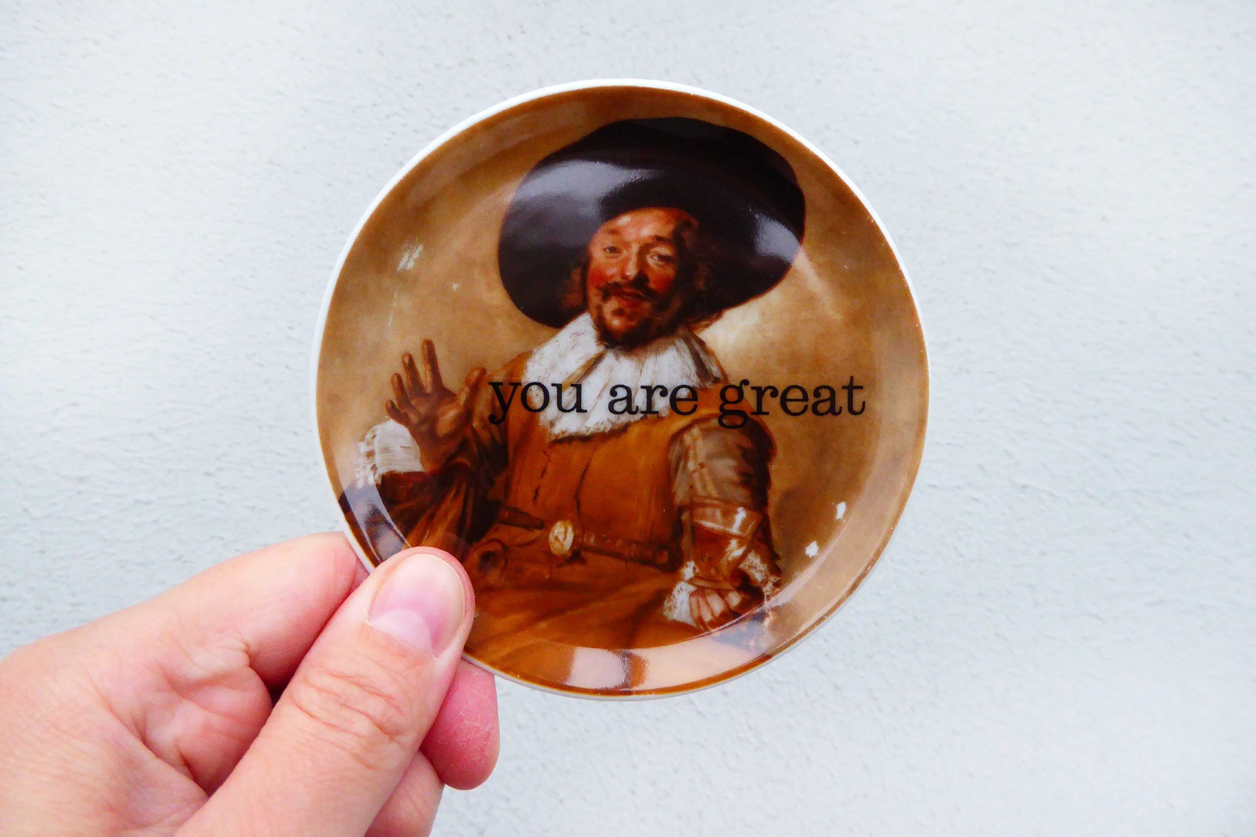 Wandteller Herr Fuchs Typo you are great mini Unikat Mann Gemälde 10cm