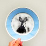 Wandteller Hase vintage Herr Fuchs Teller Blau Gold Unikat Muster 19cm