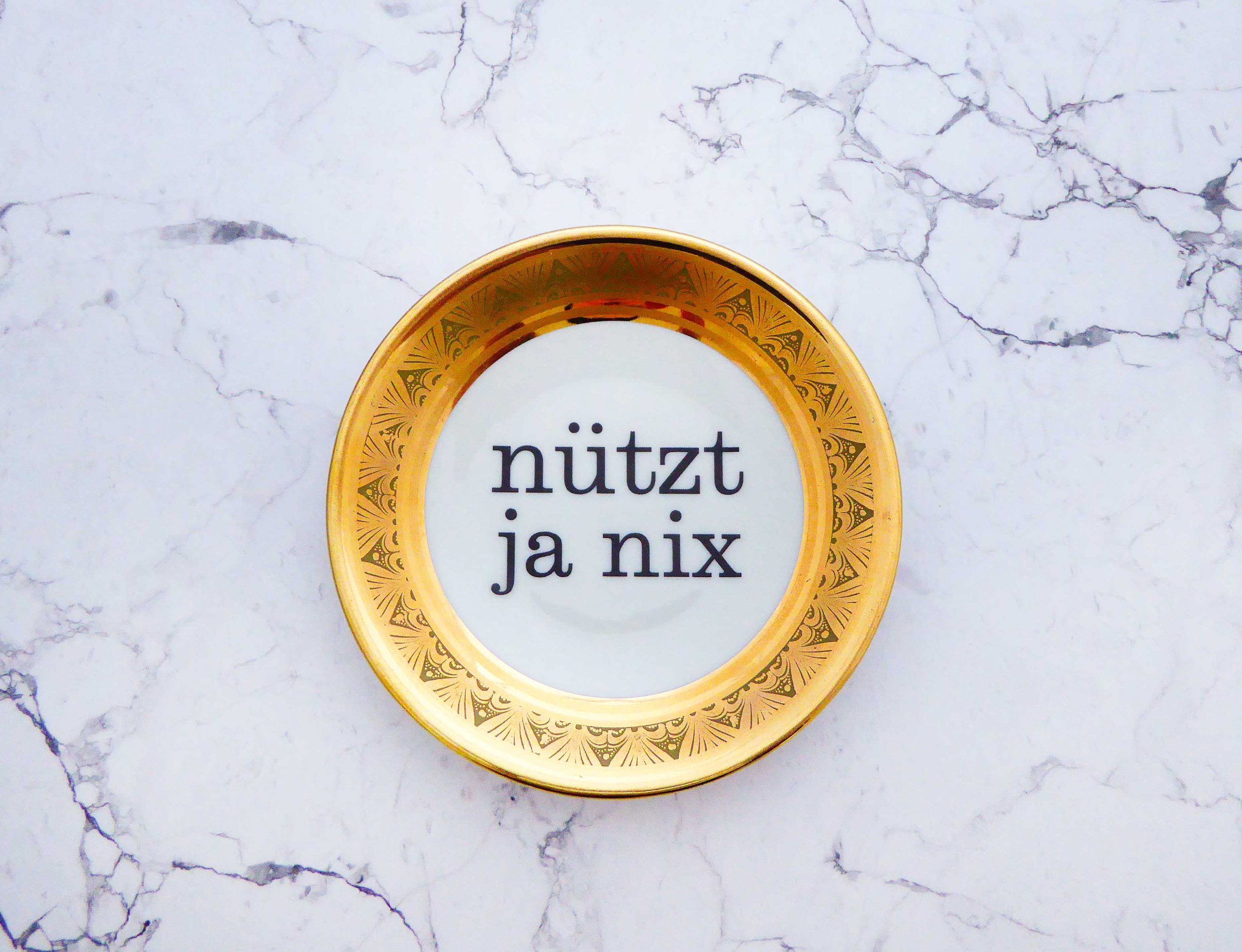 Wandteller Typo nützt ja nix Herr Fuchs mini 11cm Gold Muster vintage Wohnen – Bild 3