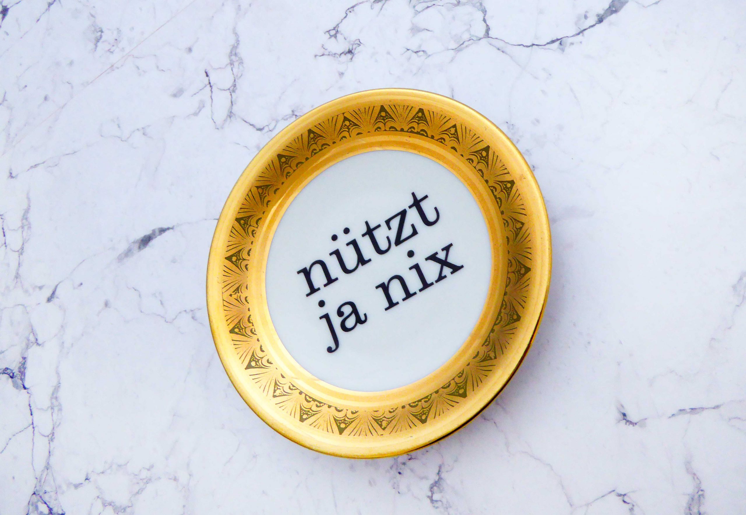 Wandteller Typo nützt ja nix Herr Fuchs mini 11cm Gold Muster vintage Wohnen – Bild 2