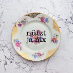 Wandteller Herr Fuchs Typo Nützt ja nix Wohnen Muster Blumen Gold 19cm