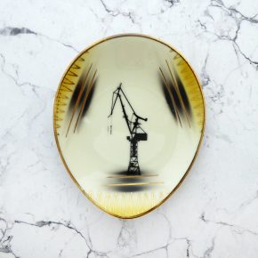 Wandteller Hamburger Hafen Kran Dock 17 Goldrand vintage Herr Fuchs Teller Streifen mini 11cm