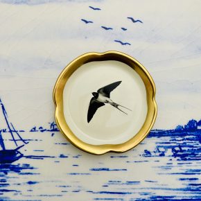 Wandteller Schwalbe Vogel Herr Fuchs mini 9cm gold Wohnen vintage Bögen