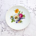 Wandteller you are great Herr Fuchs Blumen gold Unikat 19cm vintage