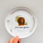 Wandteller Typo you are great Herr Fuchs  Dackel Hund 19cm Gold vintage