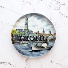 Wandteller Herr Fuchs Typo moin. mini  Hamburg Motiv Michel Hafen 10cm vintage