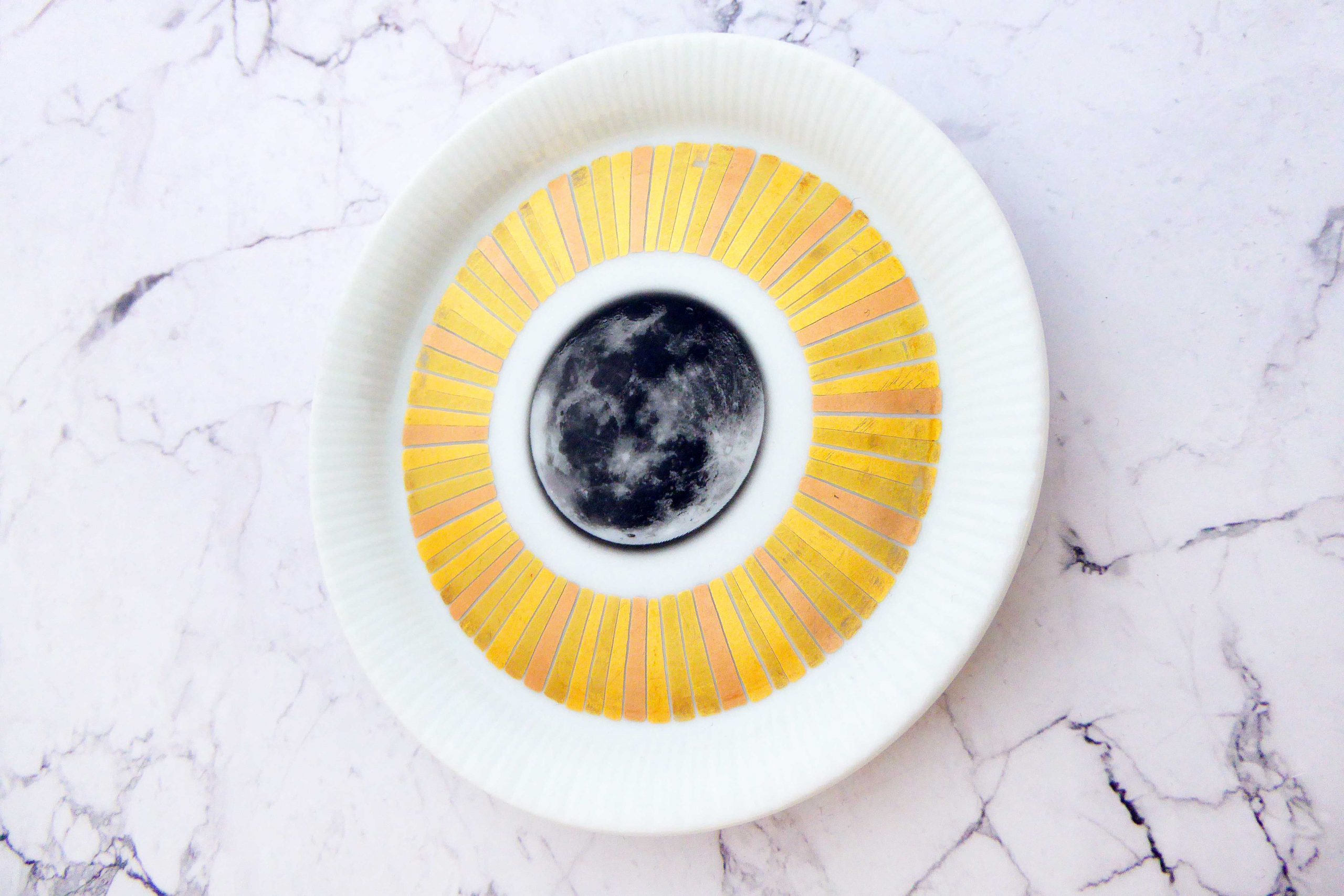 Wandteller Herr Fuchs Mond Gold Strahlen mini 10cm vintage Wohnen – Bild 2