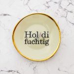 Wandteller Hol di fuchtig Typo Herr Fuchs mini 10cm Muster plattdeutsch vintage