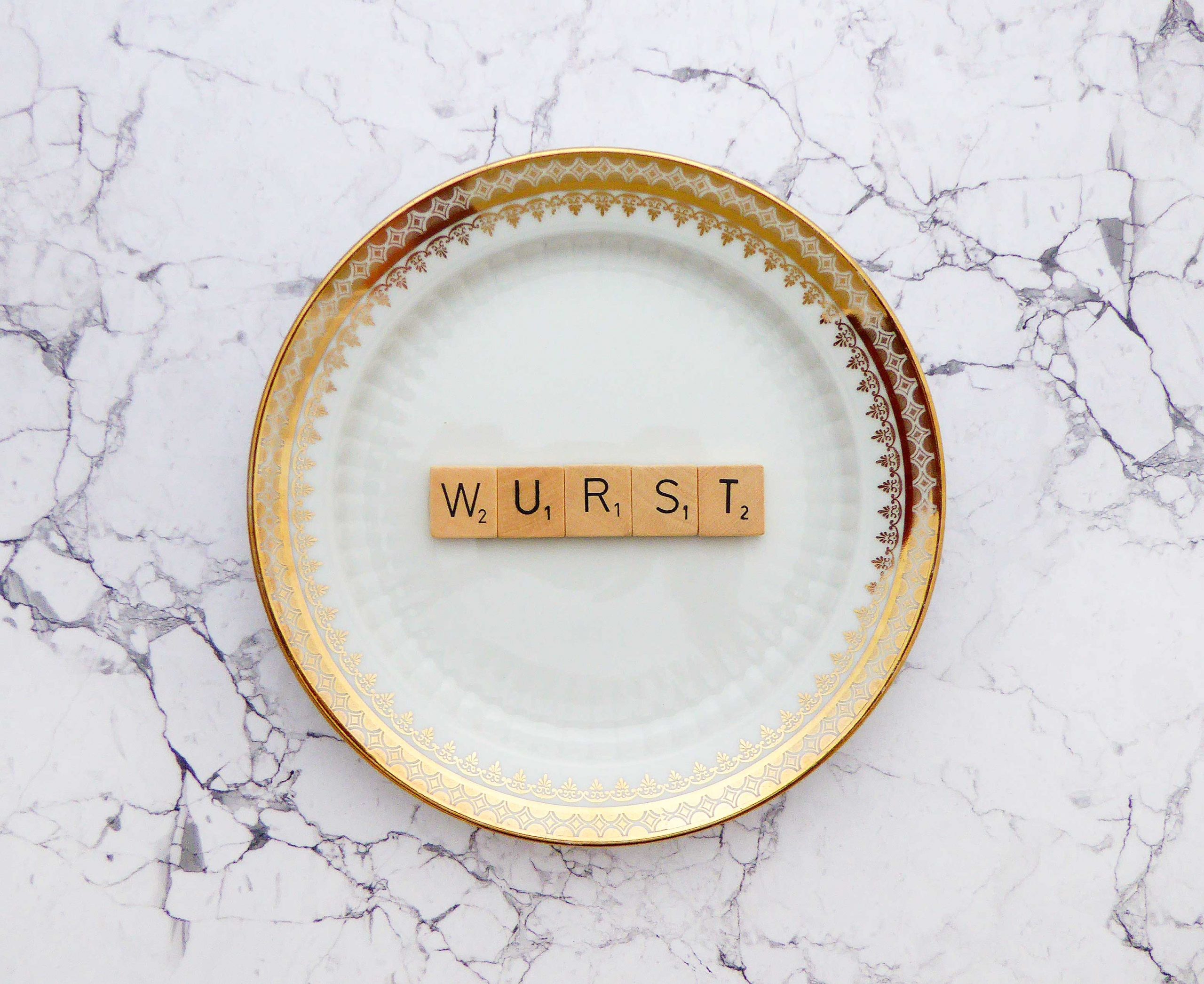 Wandteller Wurst Vintage Typo Herr Fuchs 19cm Wohnen Unikat Gold Muster Scrabble
