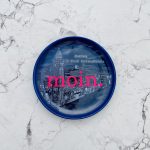 Wandteller Typo moin. vintage Herr Fuchs mini neonpink blau 9cm Hafen Hamburg