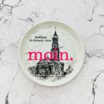 Wandteller Typo moin. vintage Herr Fuchs mini neonpink 10cm St. Michaelis Kirche Hamburg Michel