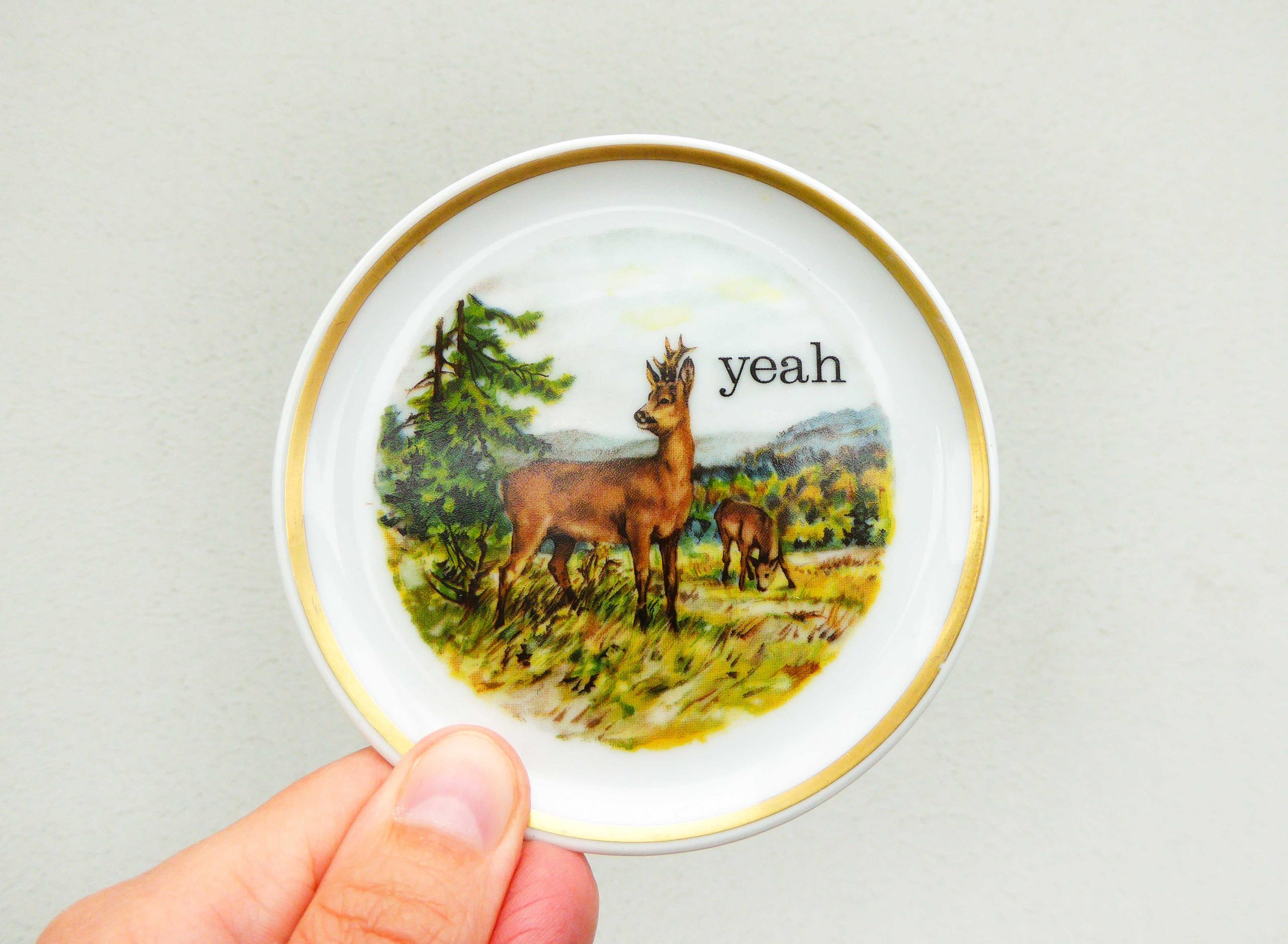 Wandteller Herr Fuchs yeah Typo Rehe mini 10cm Wohnen vintage Gold