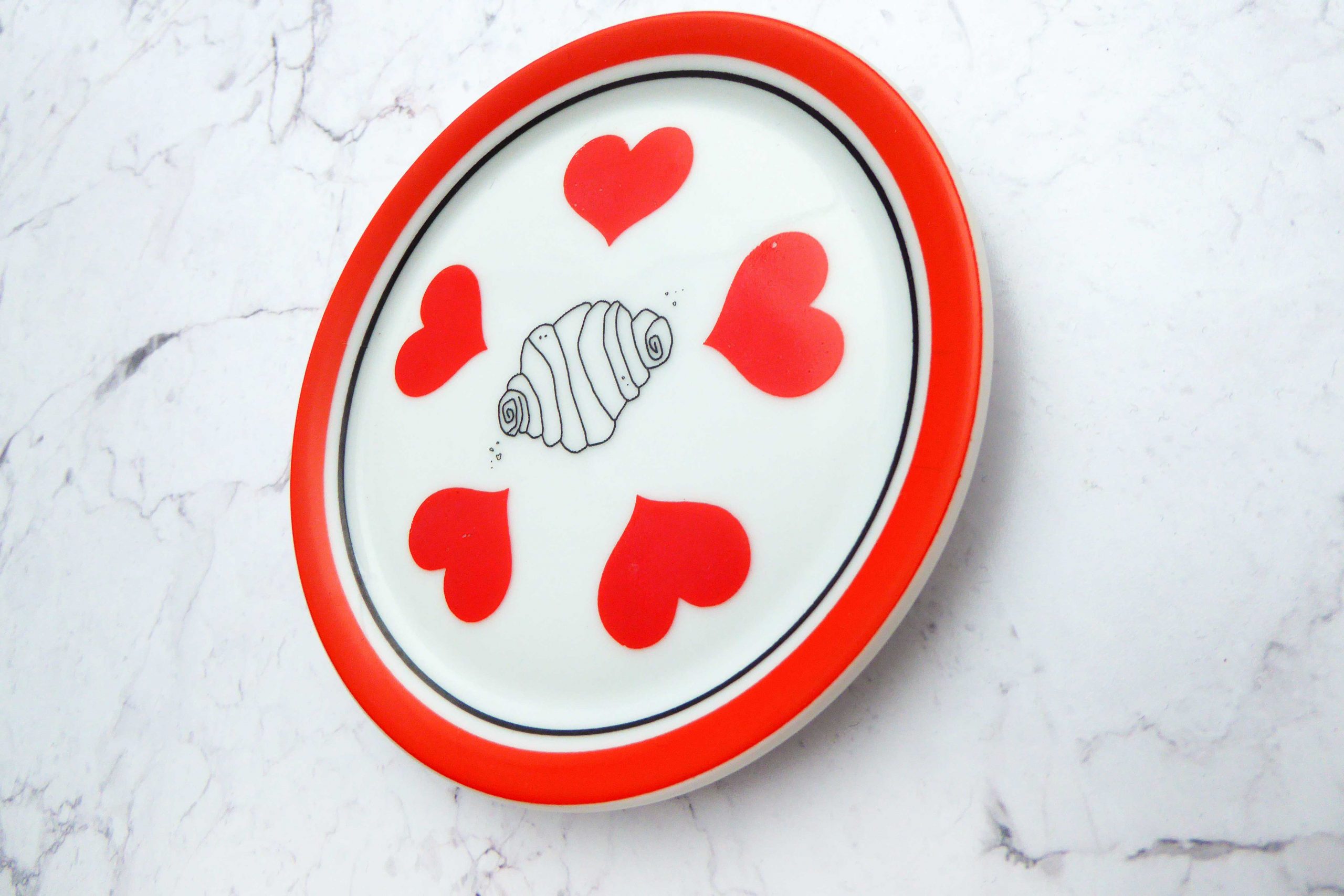 Wandteller Franzbrötchen vintage Herr Fuchs Teller rot 10cm Hamburg Wohnen Herz – Bild 2