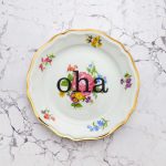 Wandteller oha Typo Herr Fuchs 19cm gold bunt Blume Schnack vintage