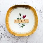 Wandteller Torte Vintage Typo Herr Fuchs 19cm Wohnen Unikat Gold Blumen eckig