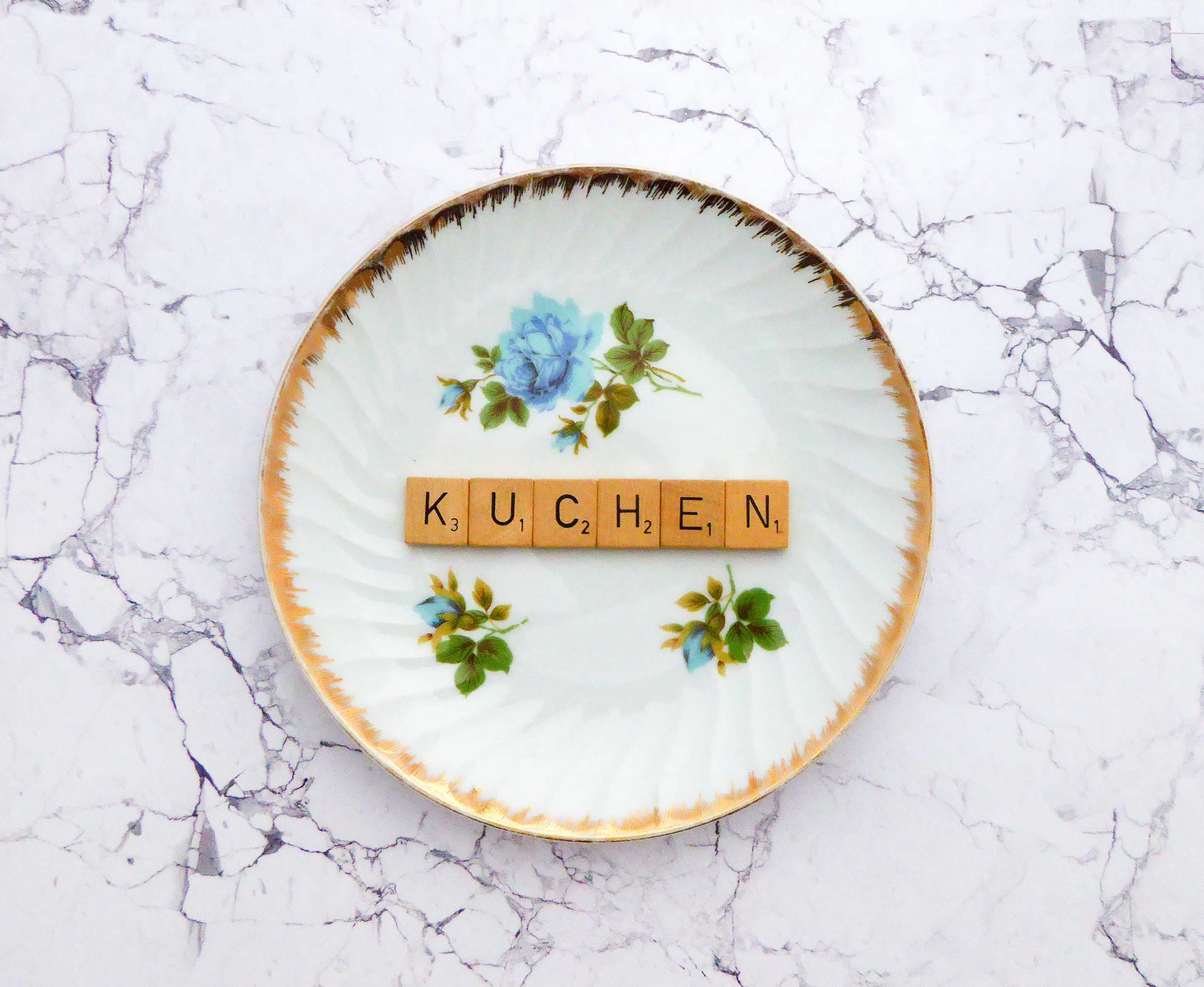 Wandteller Kuchen Vintage Herr Fuchs Deko Küche 19cm Food Blumen Blau Gold – Bild 2