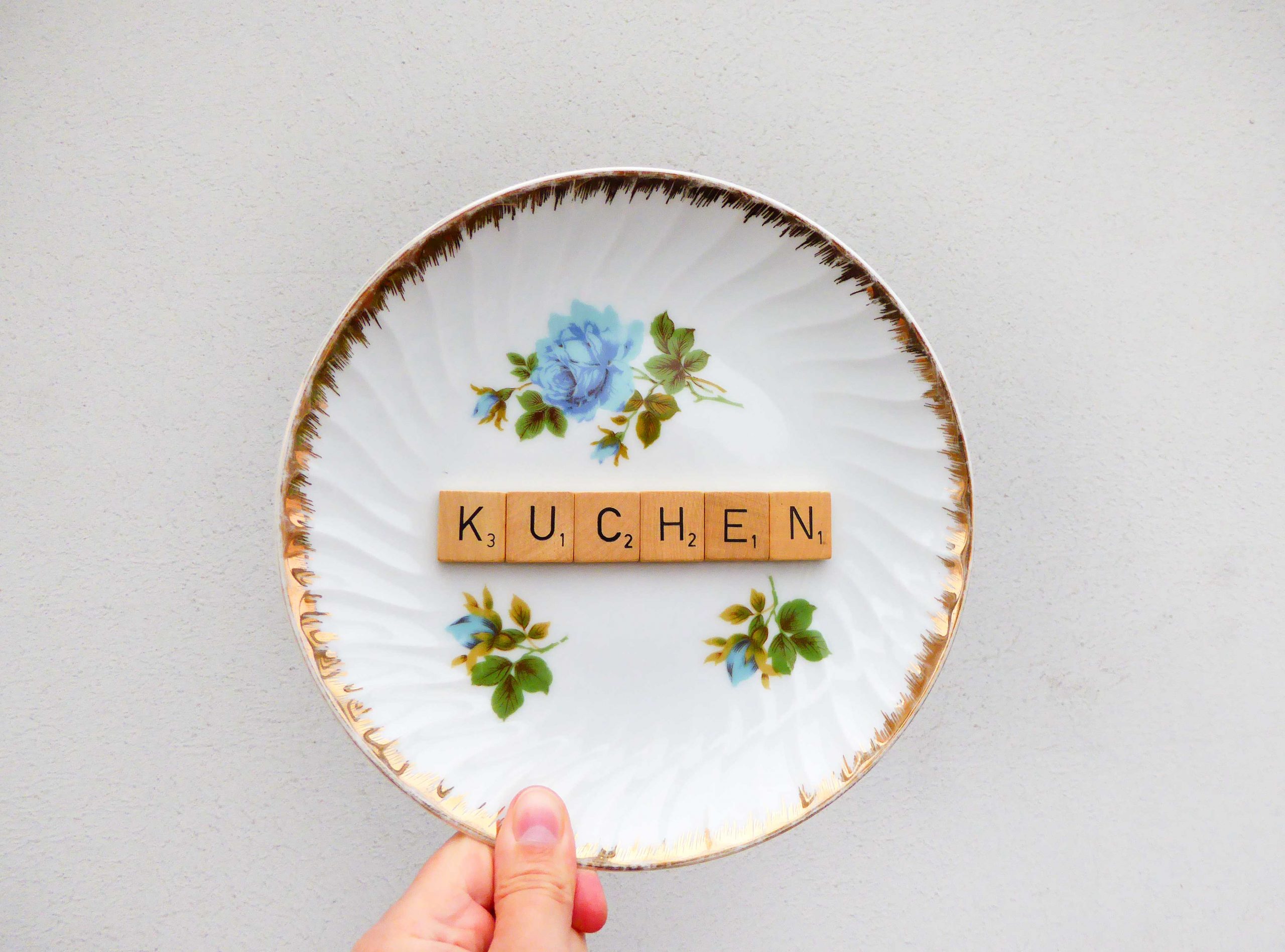 Wandteller Kuchen Vintage Herr Fuchs Deko Küche 19cm Food Blumen Blau Gold
