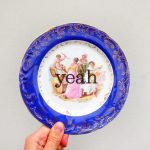 Wandteller yeah Typo Herr Fuchs Blau/Gold Unikat 19cm Gemälde vintage