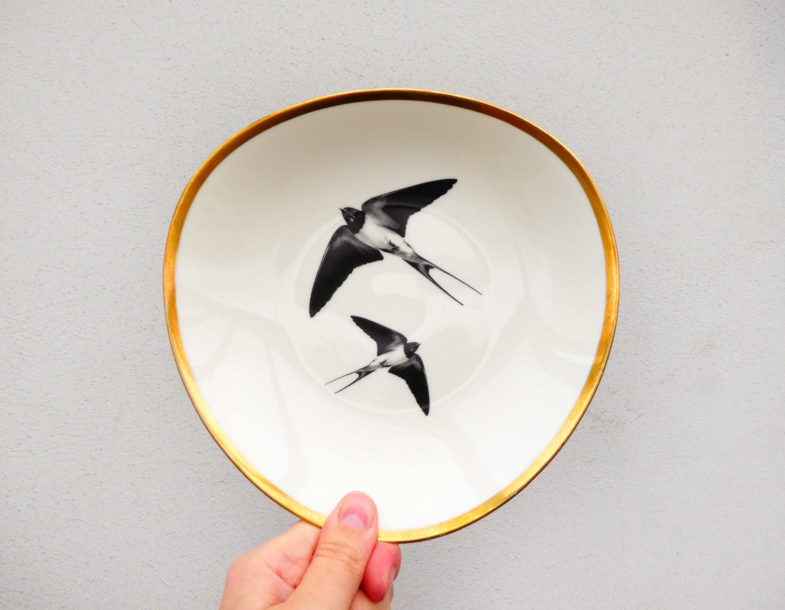 Wandteller Platte Herr Fuchs Schwalbe gold Wohnen 19cm vintage oval – Bild 3