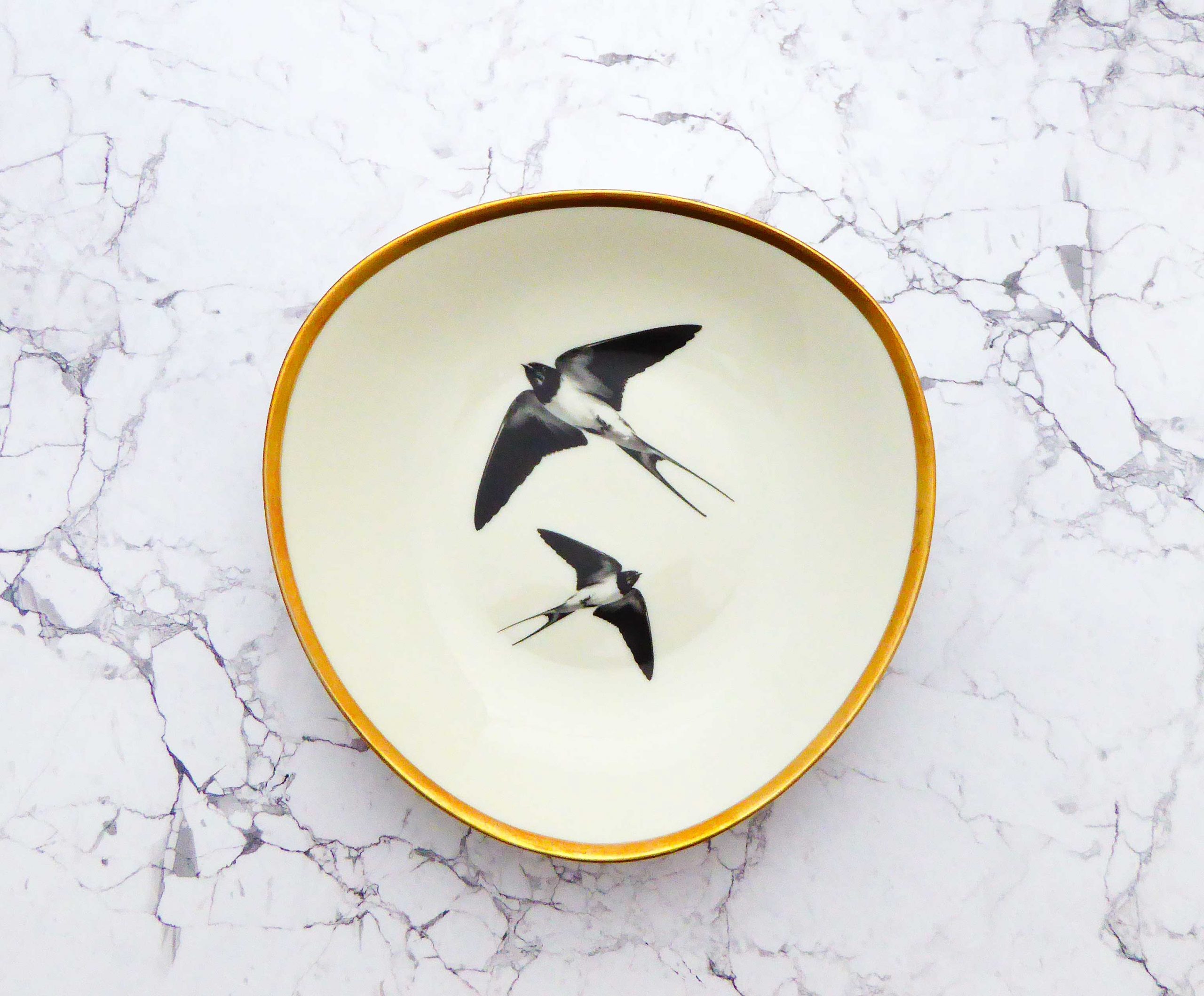 Wandteller Platte Herr Fuchs Schwalbe gold Wohnen 19cm vintage oval