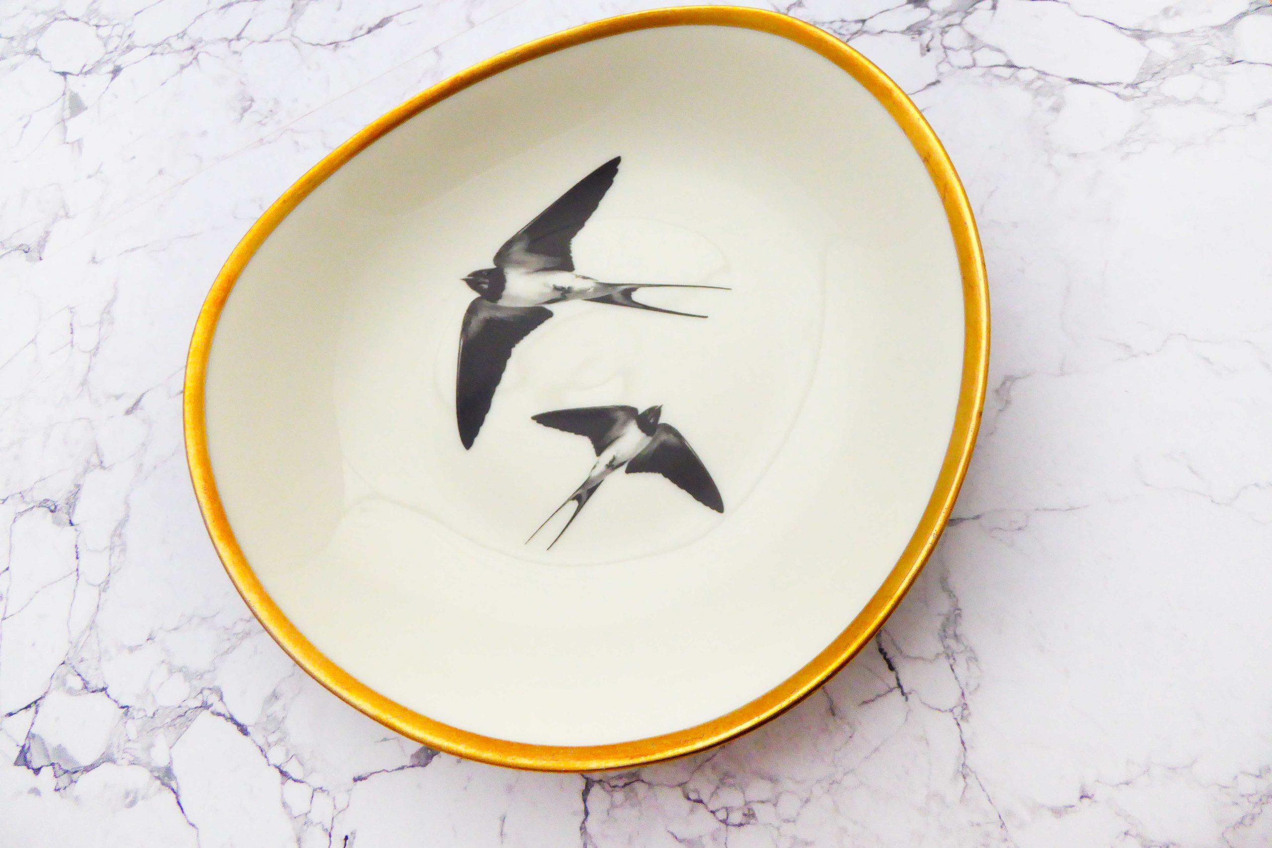 Wandteller Platte Herr Fuchs Schwalbe gold Wohnen 19cm vintage oval – Bild 2