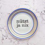 Wandteller Herr Fuchs Typo Nützt ja nix Wohnen Blau 19cm vintage Gold Ringe