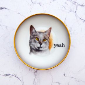 Wandteller Herr Fuchs Typo yeah mini Katze 9cm wohnen vintage gold