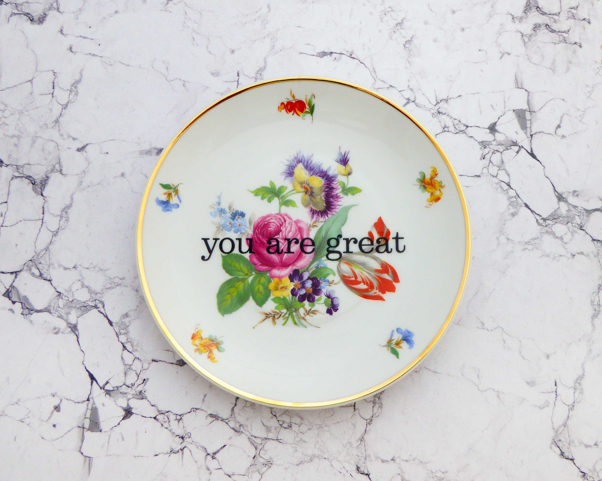 Wandteller you are great Herr Fuchs Blume bunt 19cm Gold vintage