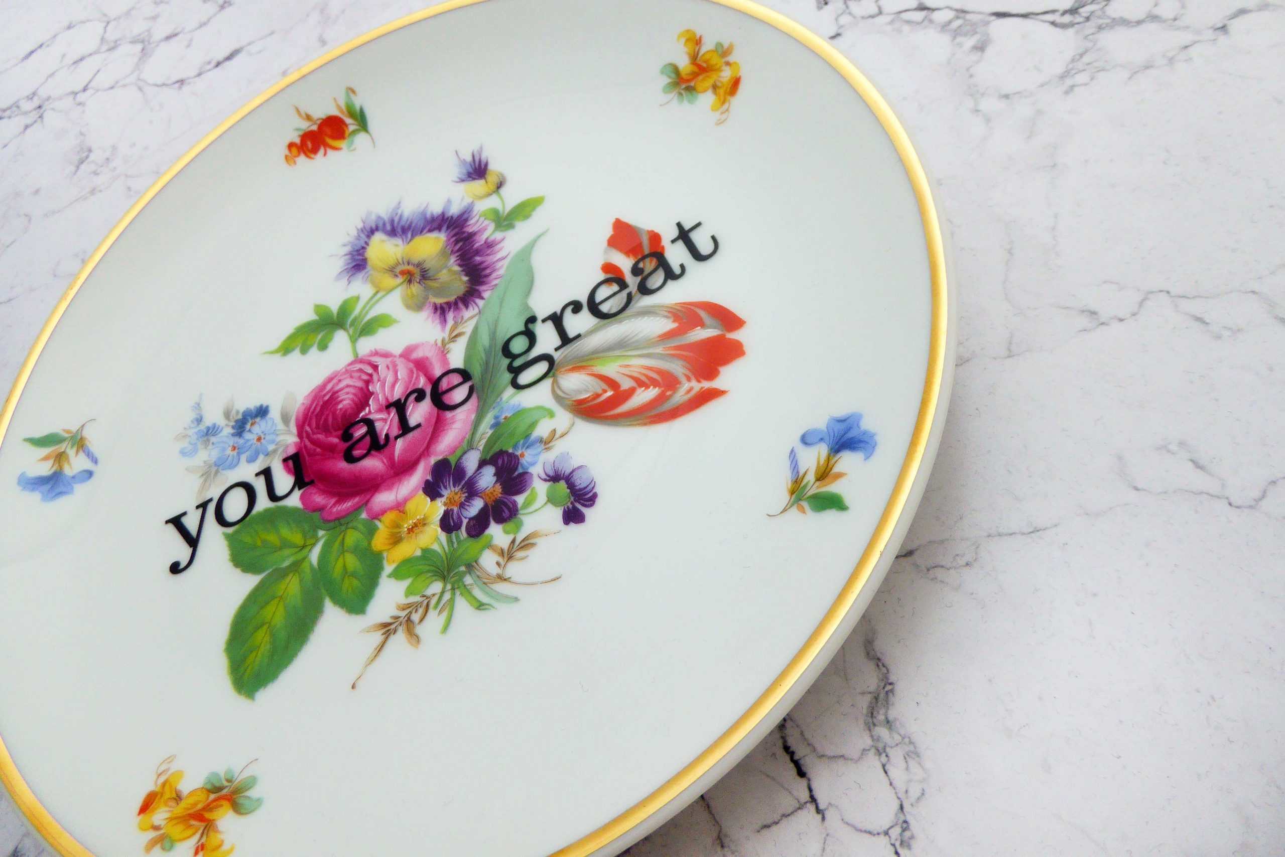 Wandteller you are great Herr Fuchs Blume bunt 19cm Gold vintage – Bild 2