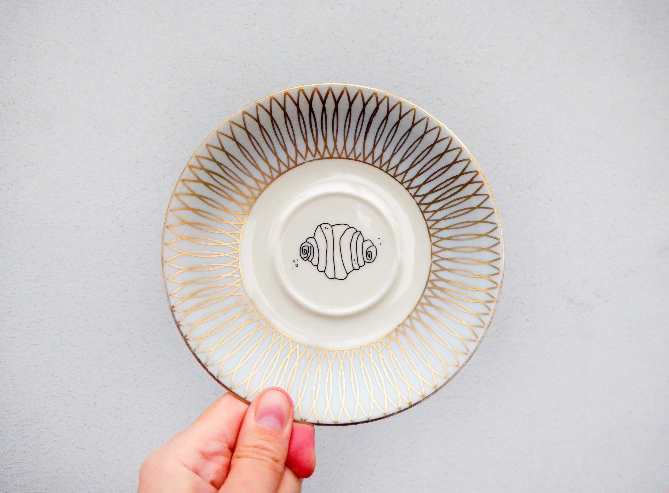 Wandteller Franzbrötchen vintage Herr Fuchs Teller hellmint Gold 14cm Hamburg Wohnen Linien