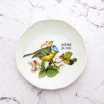 Wandteller Herr Fuchs Typo nützt ja nix Blaumeise mini 11cm Vogel vintage