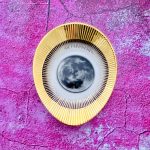 Wandteller Herr Fuchs Mond 12cm mini gold Muster oval Strahlen vintage Wohnen