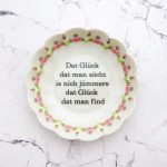 Wandteller Glück Typo Herr Fuchs mini 10cm Blumen rosa vintage plattdeutsch