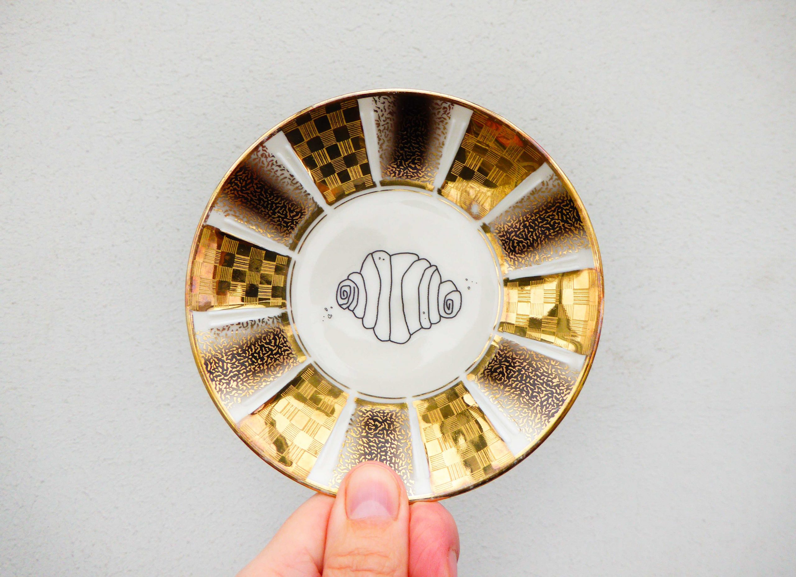 Wandteller Franzbrötchen vintage Herr Fuchs Teller Muster Gold 11cm Hamburg Wohnen – Bild 2