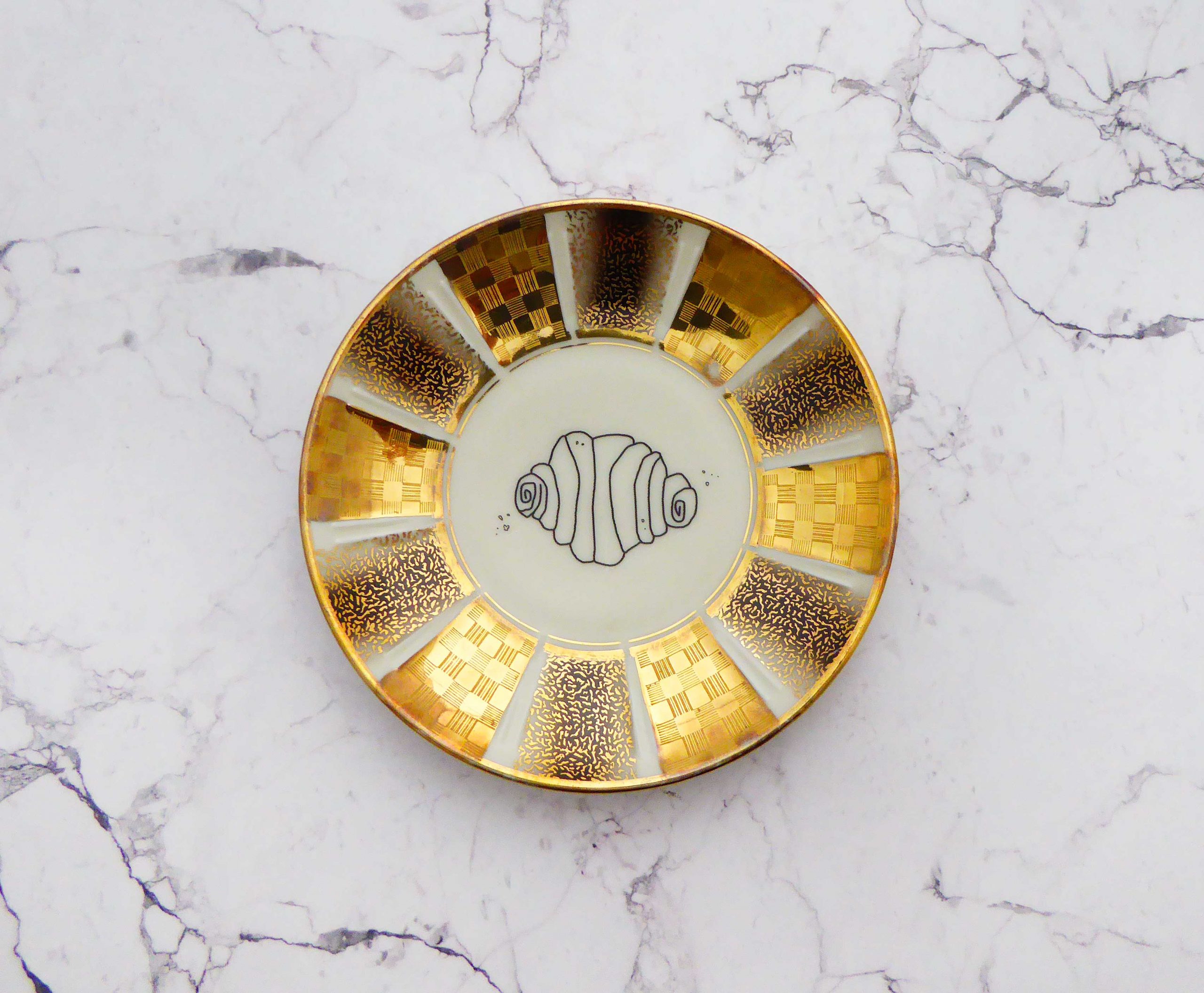 Wandteller Franzbrötchen vintage Herr Fuchs Teller Muster Gold 11cm Hamburg Wohnen