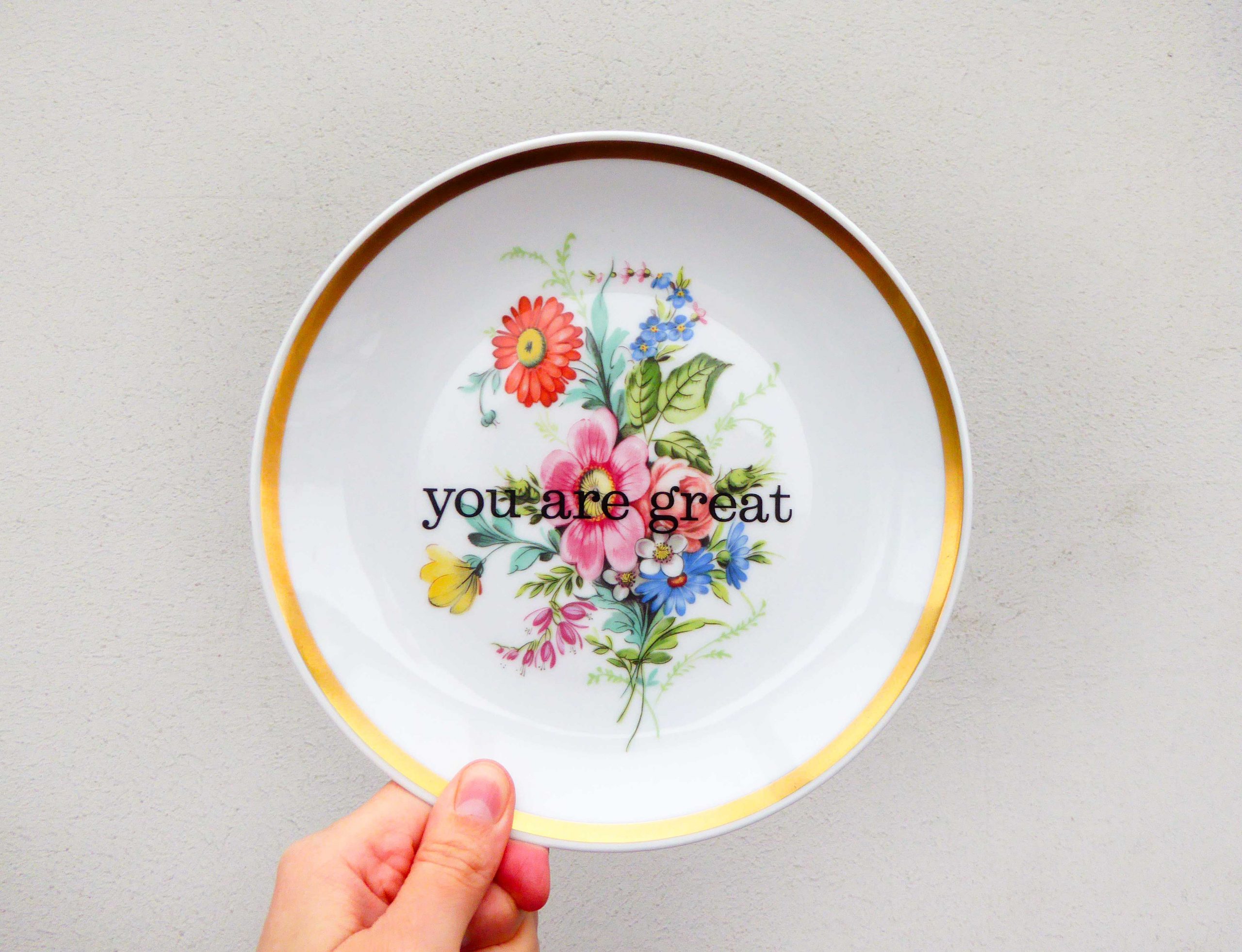 Wandteller you are great Herr Fuchs Blume bunt 19cm Gold rosa vintage Wohnen – Bild 2