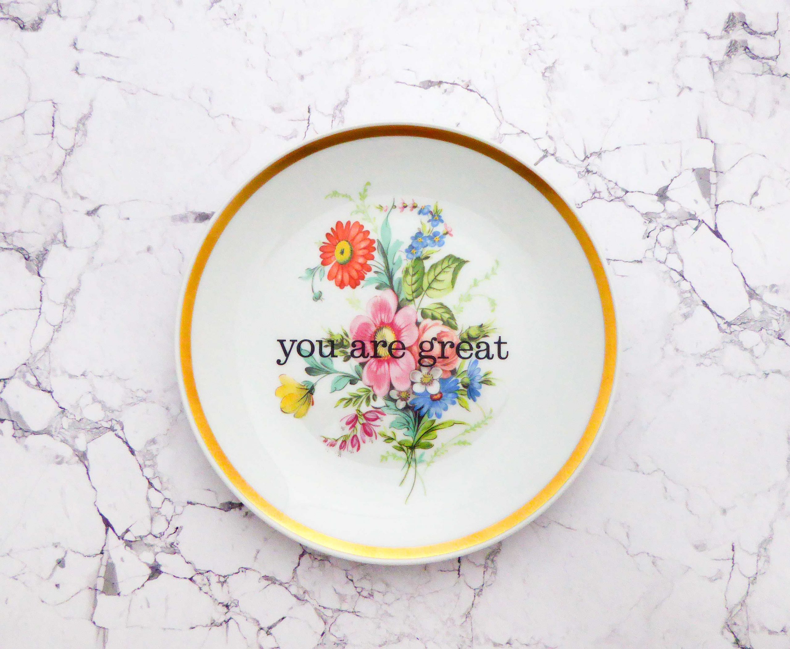 Wandteller you are great Herr Fuchs Blume bunt 19cm Gold rosa vintage Wohnen